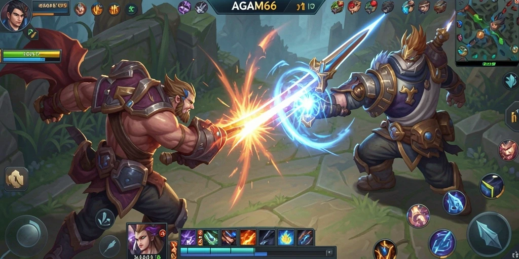 Tangkapan layar gameplay seru dari AGAM66 dalam aksi MOBA.