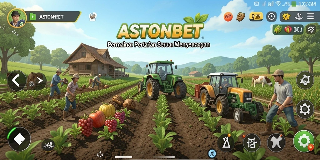 Tampilan gameplay menarik dari ASTONBET yang menggambarkan pertanian yang aktif.