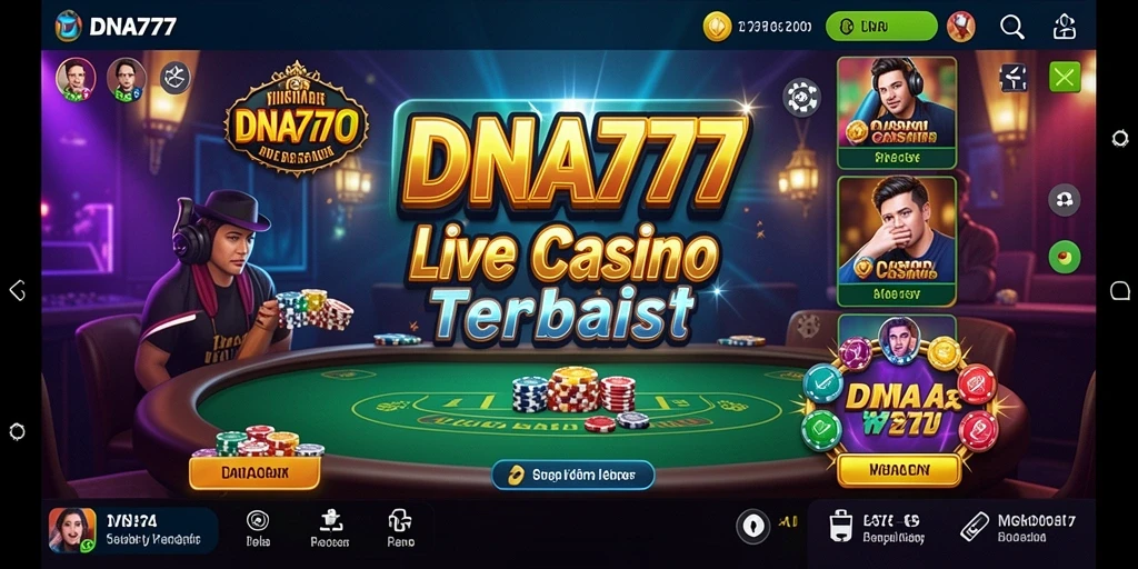 Screenshot DNA777 menampilkan dealer langsung dan permainan kasino seru.