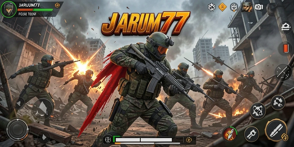 Tampilan gameplay TPS penuh aksi di JARUM77.
