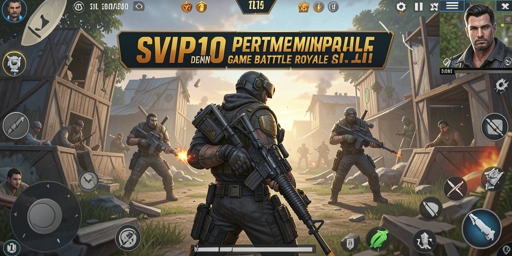 Menampilkan aksi seru dalam pertempuran Battle Royale.